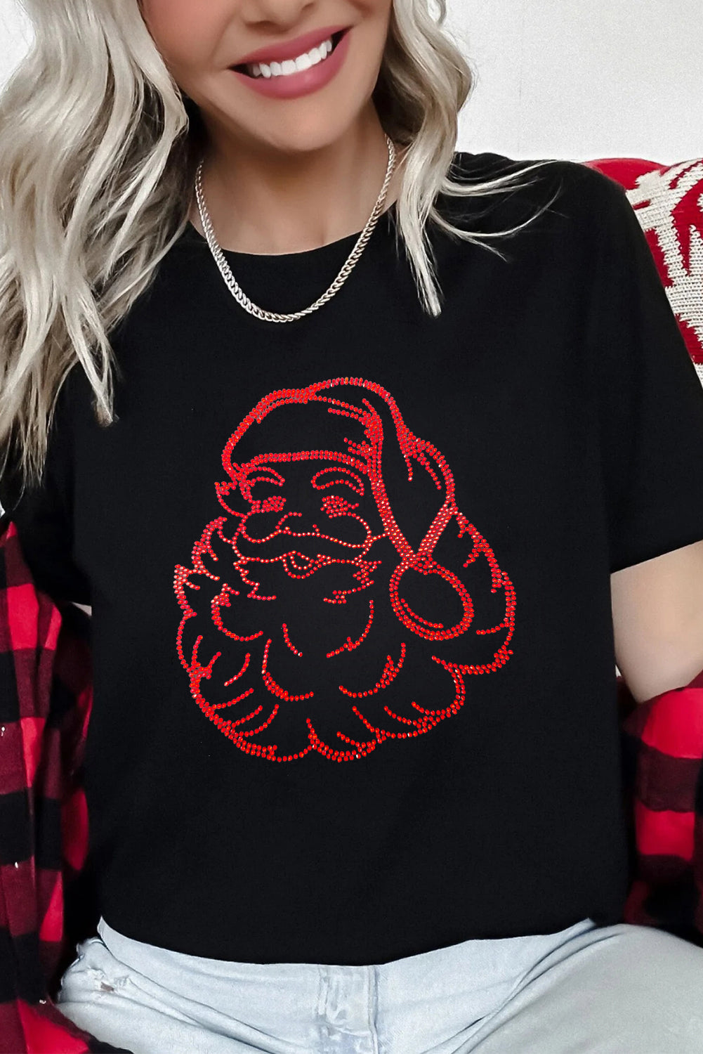Rhinestone Santa Claus Christmas Graphic T Shirt