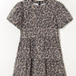 Denim Leopard Printed Short Puff Sleeve Mini Dress