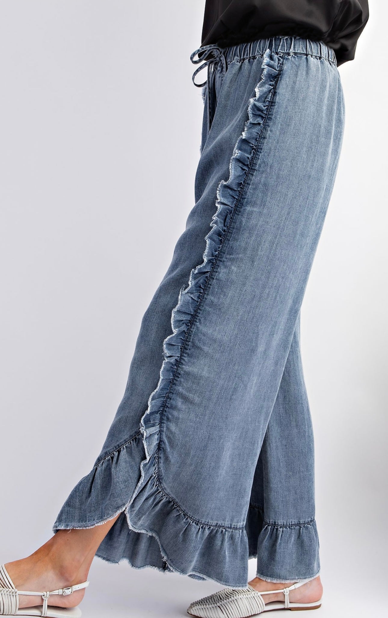 Boho Ruffled Washed Pants