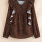 Leopard Print Ruffled Puff Sleeve Blouse