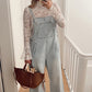 Lace Crochet Bell Sleeve Mock Neck Blouse