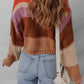Cropped Colorblock Drop Shoulder Knitted Sweater