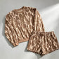 Trendy Camo Print Pullover & Shorts Set