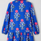 Floral Print Contrast Striped Trim Notched Neck Long Sleeve Dress