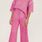 Contrast Trim Half Sleeve Top Drawstring Pants Loose 2pcs Sweater Suit