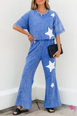 Floral Patch Exposed Seam Raw Edge Pants Set