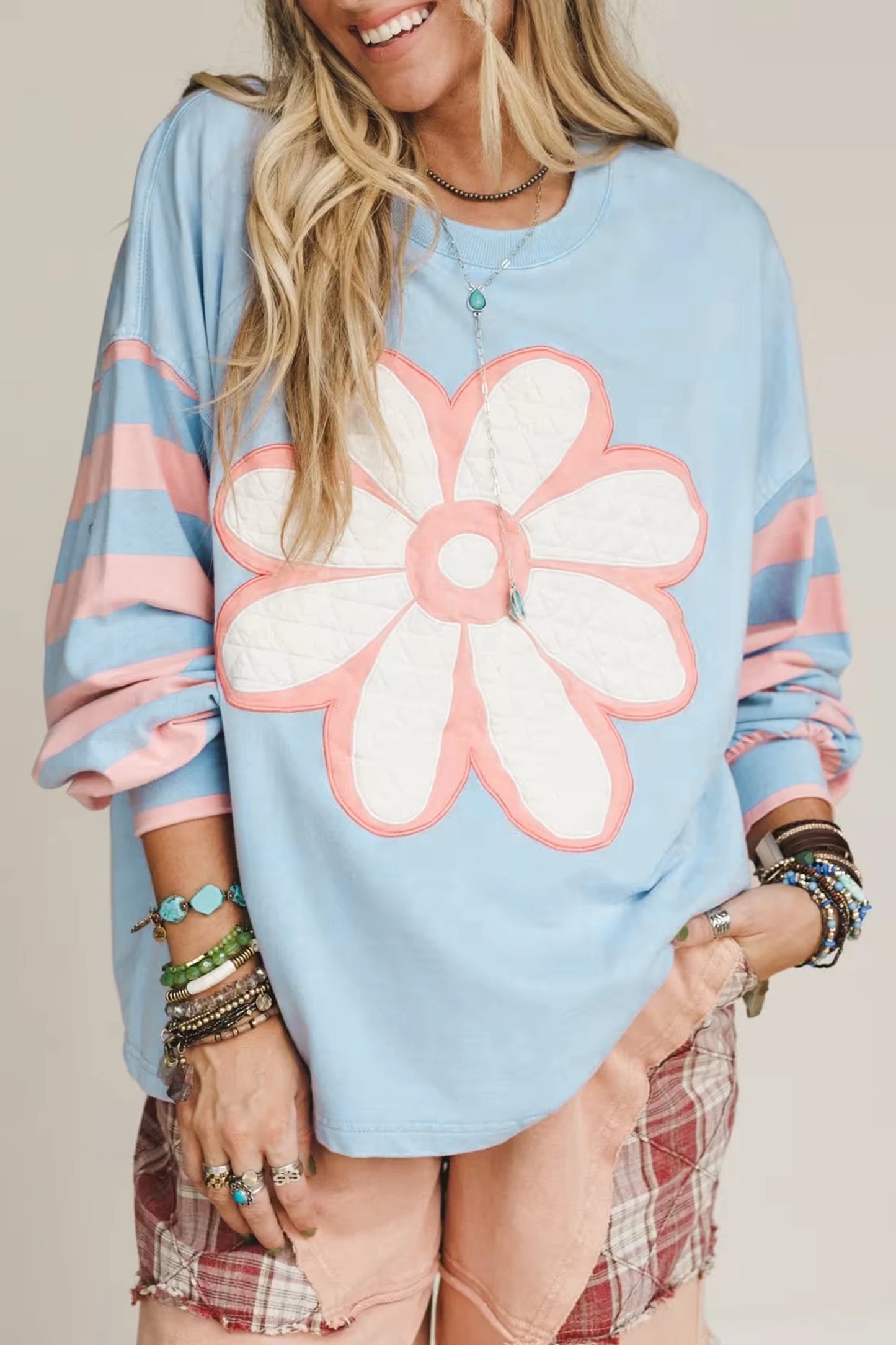 Drop Shoulder Striped Long Sleeve Top