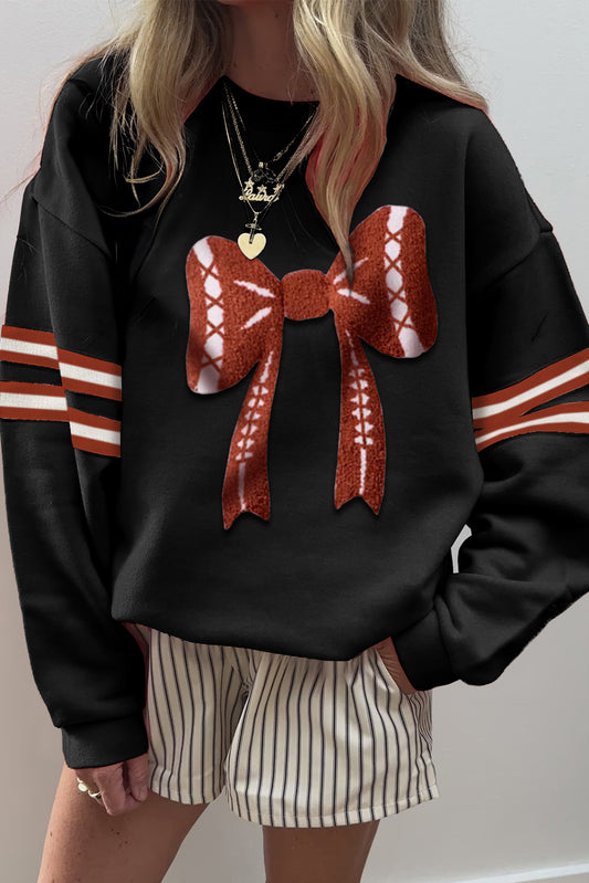 Varsity Baseball Bow Graphic Striped Sleeve Baggy Sweatshirt