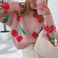Dainty Cherry Print Loose Cropped Sweater