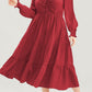 Lace-up Ruched Front Long Sleeve Ruffle Hem Plus Size Midi Dress