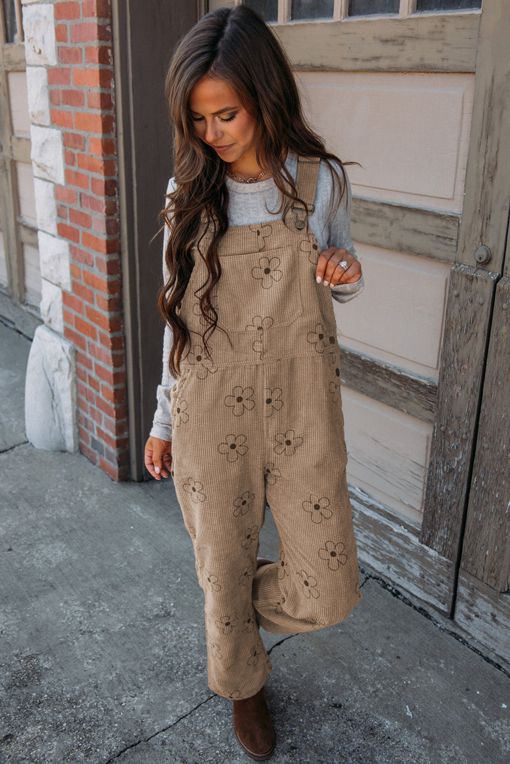 Flower Print Corduroy Overalls