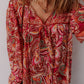 Ethnic Paisley Print Tassel Tie Puff Sleeve Boho Blouse