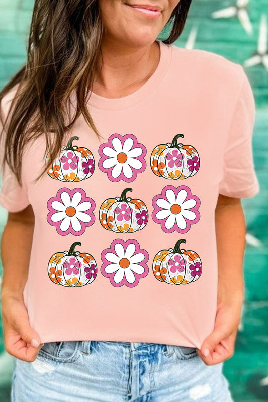Floral Pumpkin Thanksgiving Holiday Funny Graphic T Shirt