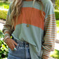 Colorblock Striped Bishop Sleeve Top