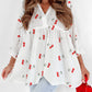 Cherry Print Flounce Sleeve Collared Frilled Babydoll Blouse