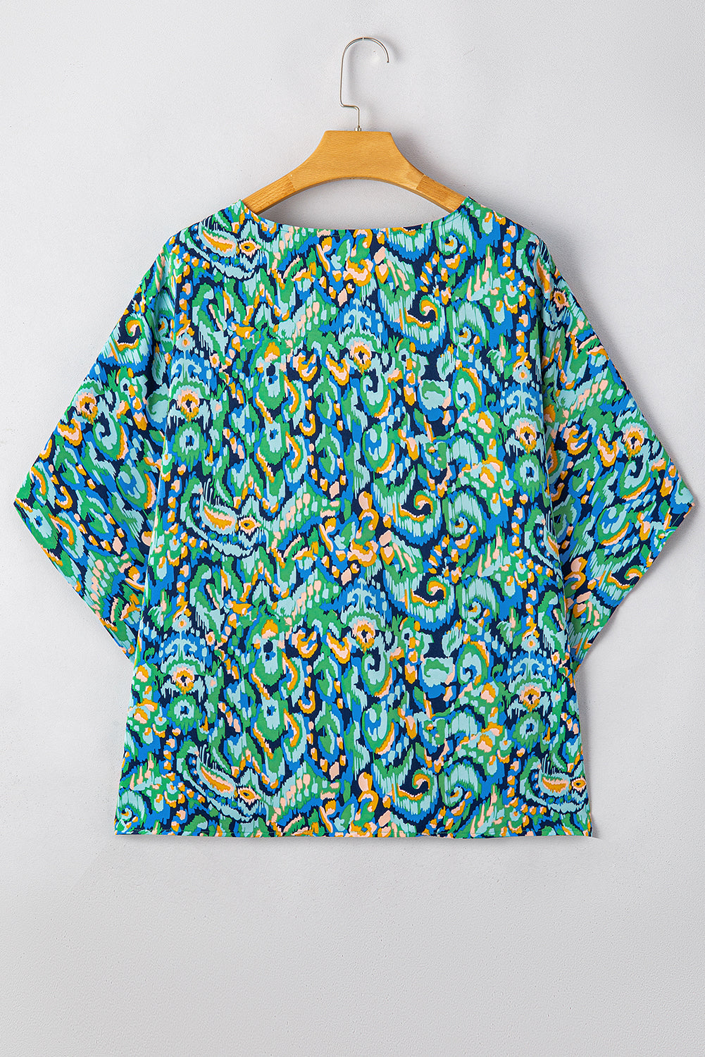 Abstract Print V Neck Half Sleeve Loose Fit Tunic Blouse