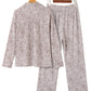 Leopard Print Long Sleeve and Pants Pajamas Set