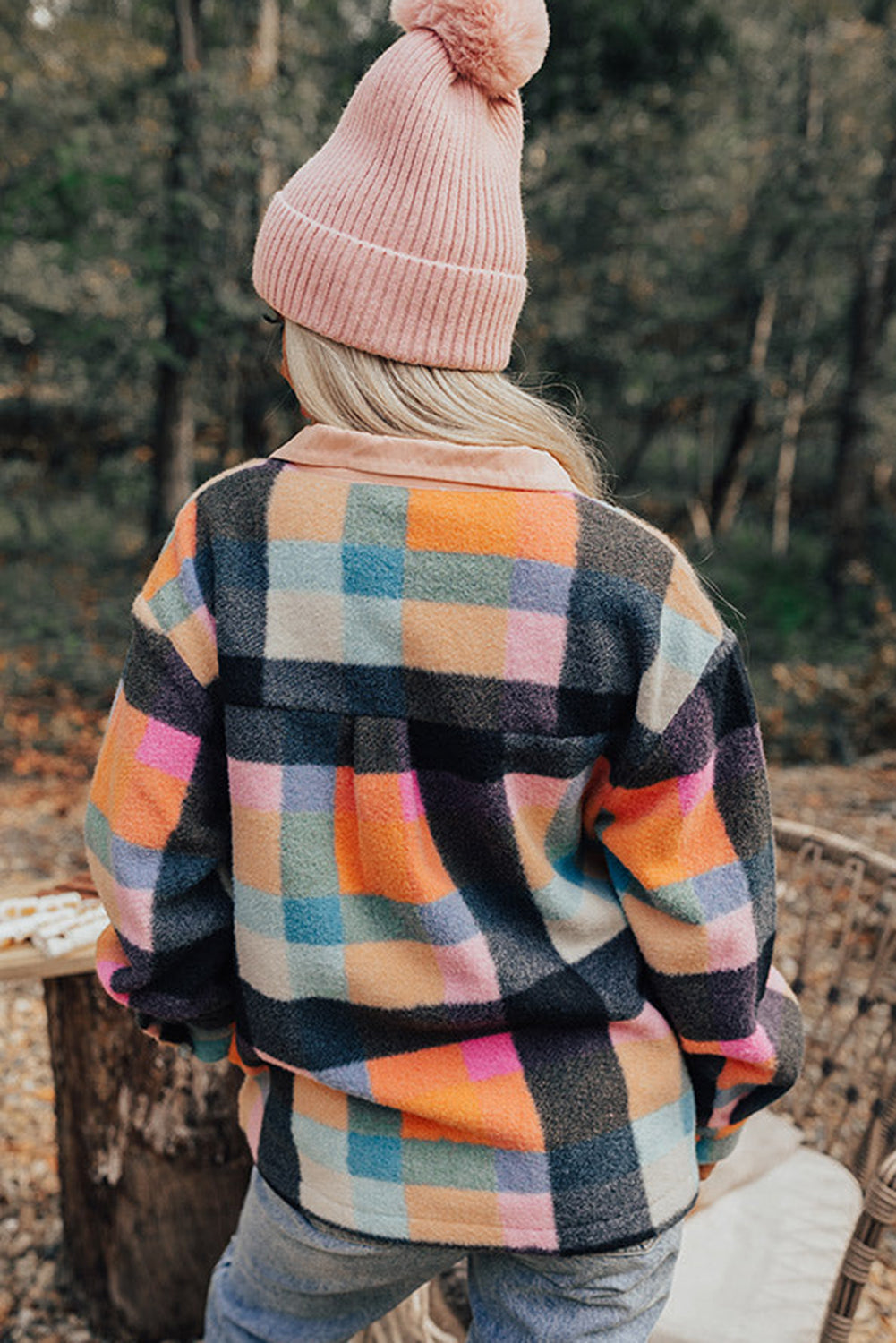 Plaid Pocketed Button Collared Sweatshirt