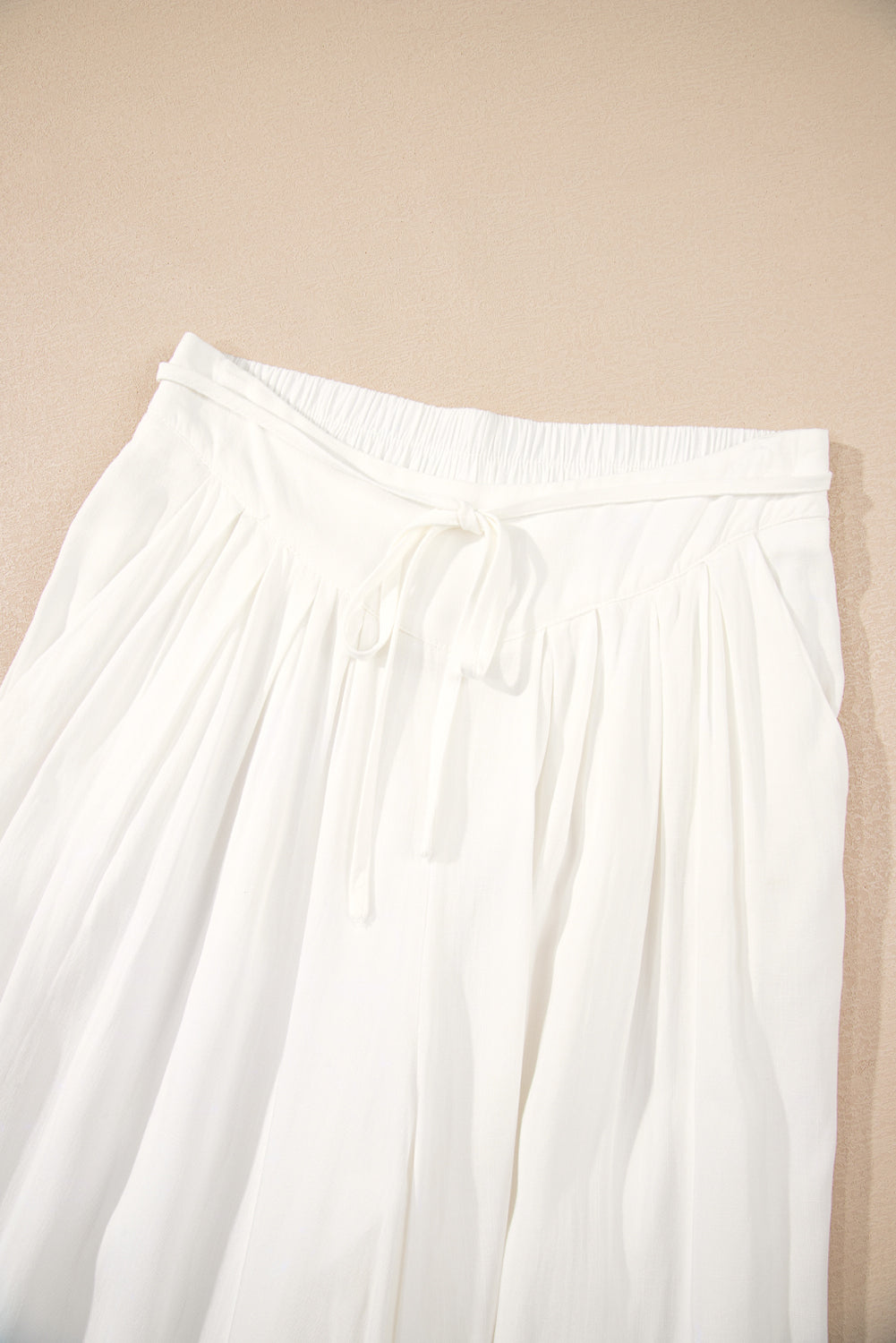 Solid Drop Waist Pleated Wide Leg Casual Pants