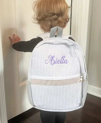Custom-Embroidered Seersucker Kids' Backpack / Students Schoolbag