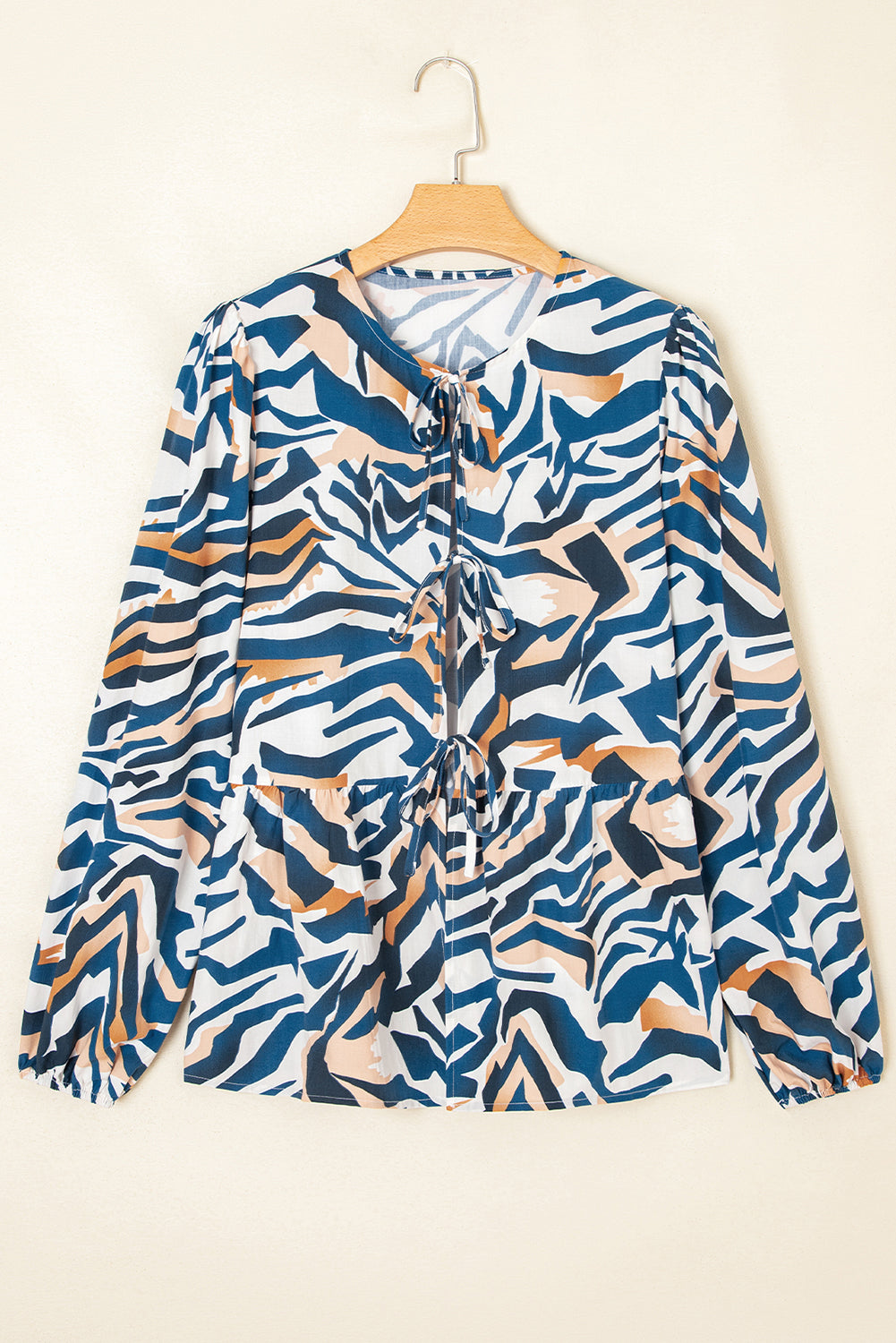Zebra Print Tied Front Puff Sleeve Top