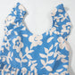 Floral U Neck Flutter Shoulder Tiered Flowy Midi Dress