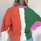 Color Block Textured Knit Drop Shoulder Loose Fit Sweater
