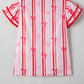 Ric-rac Trim Ruffled Sleeve V Neck Bow Striped Printed Blouse