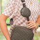 Coffee Checkered Print PU Leather Shoulder Bag with Coin Wallet