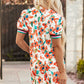 Contrast Trim Floral Split Neck Puff Short Sleeve Tiered Mini Dress