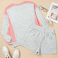 Color Block Raw Hem Pullover and Casual Shorts Set