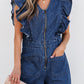 Denim Ruffled Zipped Romper