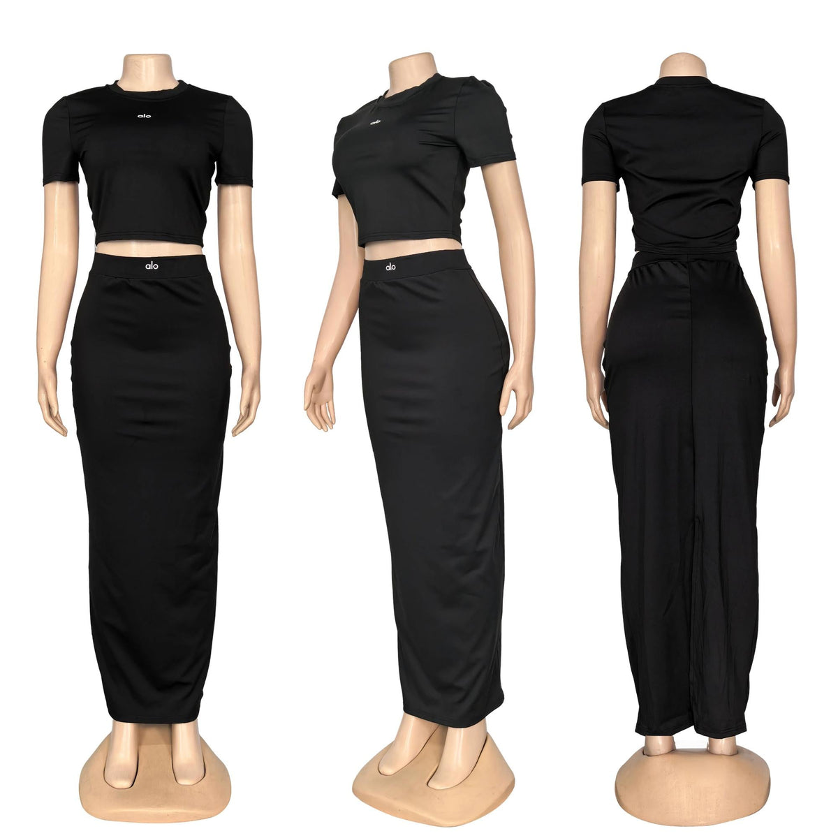 A-Short-sleeve top and maxi skirt set（Q6374）