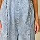 Light Wash Frayed Exposed Seam Wide Leg Denim Overall