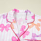 Striped Bow Print Contrast Piping Trim Shirt and Pants 2pcs Pajama Set