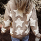 Star Textured Sweater Pockets Cardigan