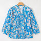 V Neck Floral Print 3/4 Puff Sleeve Blouse
