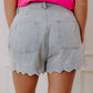 Scalloped Hemline Acid Wash High Waist Denim Shorts