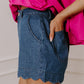 Scalloped Hemline Acid Wash High Waist Denim Shorts