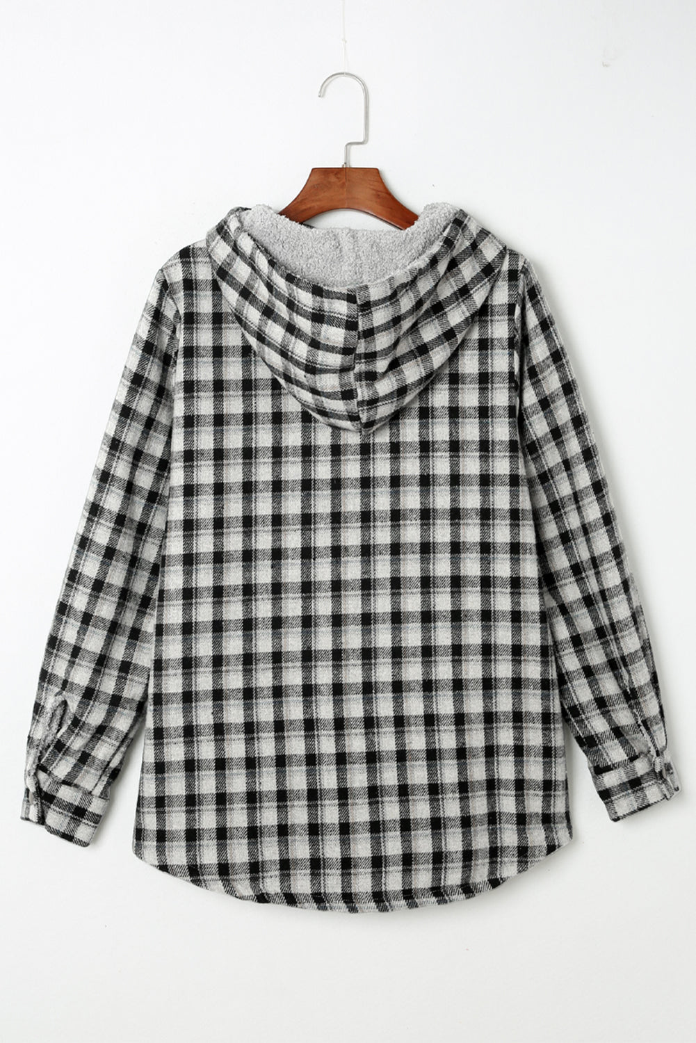 Plaid Pattern Sherpa Lined Hooded Shacket
