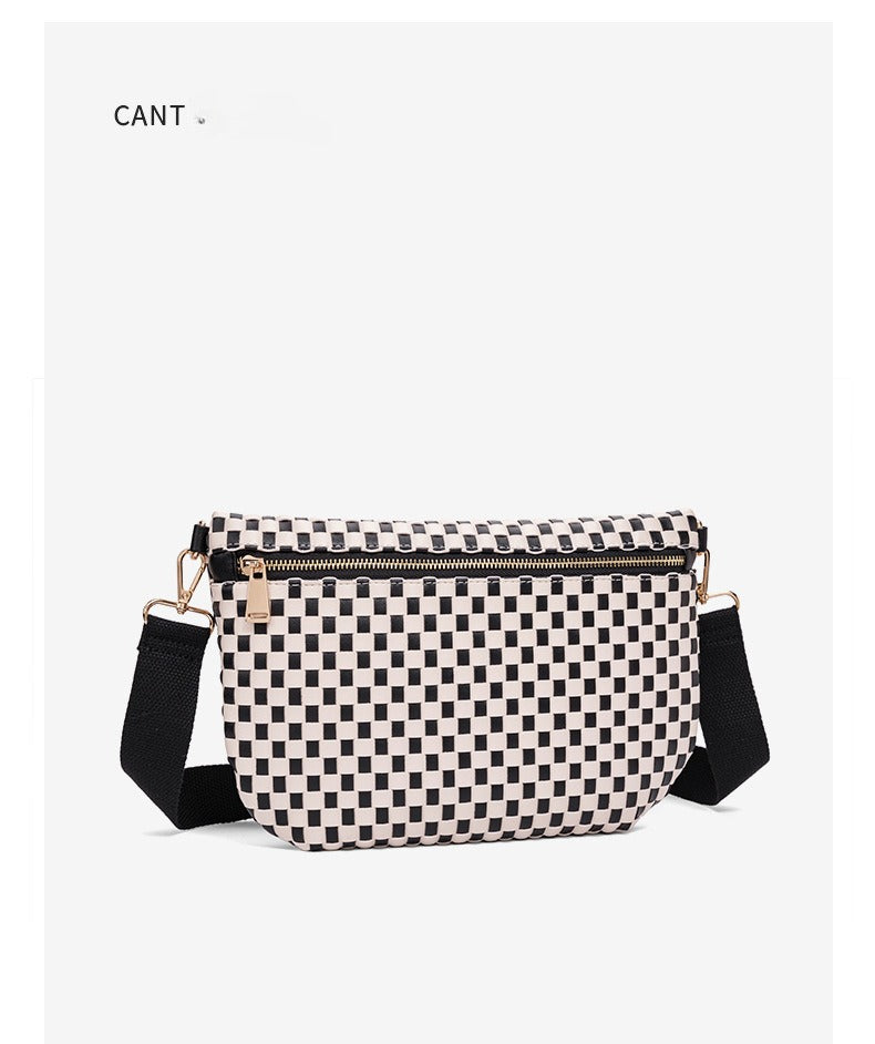 Checkered Woven Crossbody Fanny Pack
