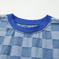 Checkerboard Splicing Raw Detail Oversized Denim Pullover