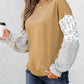 Floral Striped Patchwork Ruffled Sleeve Crew Neck Sweatshirt