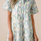 Green Floral Print Shirtcollar Buttoned Short Sleeve Shift Dress