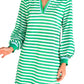 Striped Contrast Collar Split Neck Long Sleeve Mini Dress