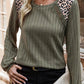 Leopard Print Crochet Patchwork Rib Textured Knit Top