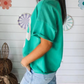 Sea Green Lace Bow Raw Edge Drop Shoulder Casual T Shirt