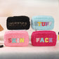 Plush Chenille Embroidered Letter Cosmetic Bag
