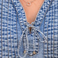 Tie V Neck Tucking Detail Short Sleeve Denim Shift Dress