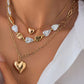 Plated Layered Heart Pendant Irregular Pearl Layered Necklace